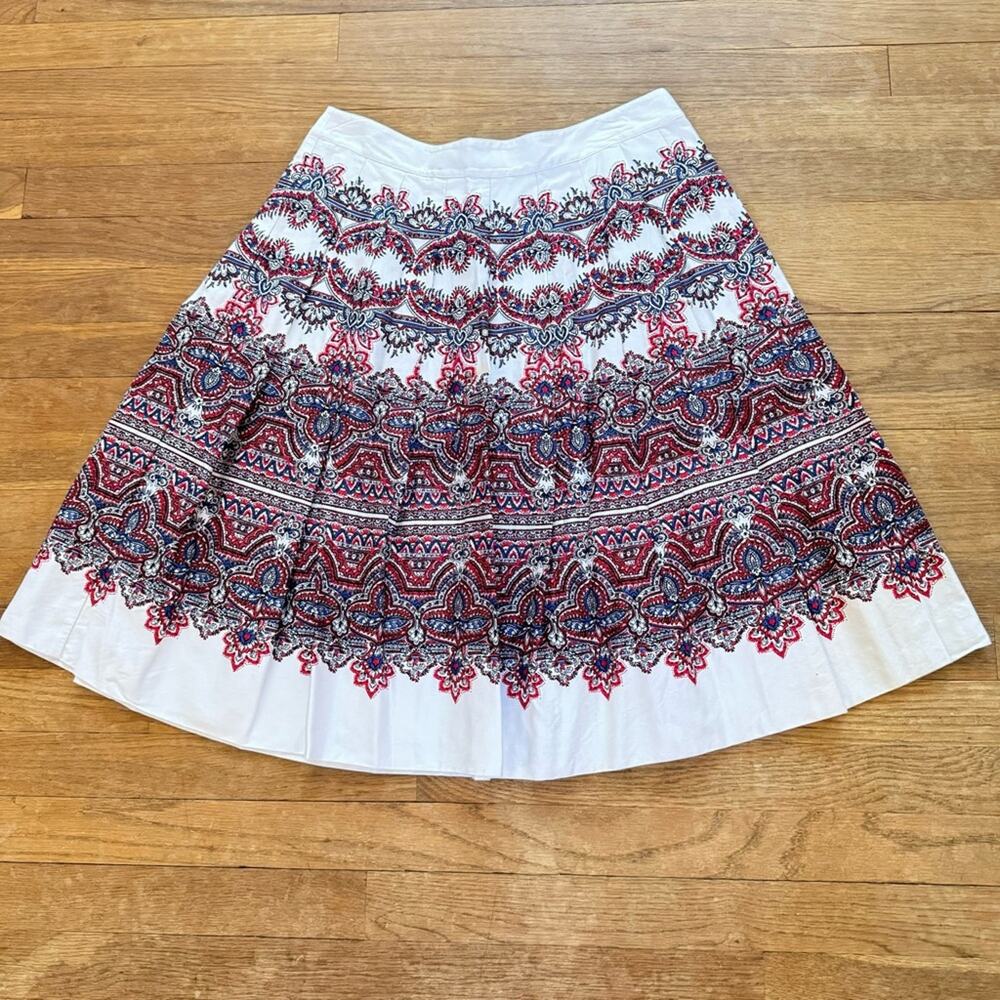 Talbots navy blue red pleated a-line midi skirt size 6
 b13